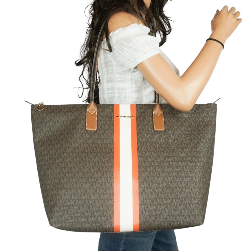 Michael Kors Travel XL Top Zip Tote Shoulder Bag MK Brown Tangerine - Picture 16 of 16